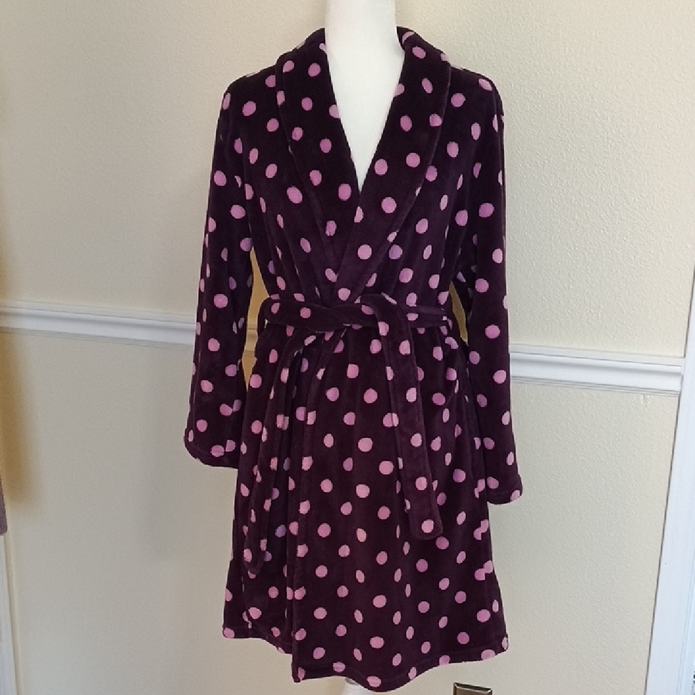 Charter Club Purple Pink Polka Dot Plush Robe